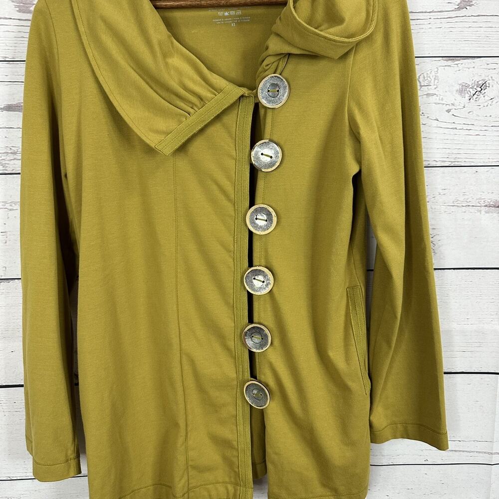 Neon Buddha Cardigan‎ Sweatshirt Womens XS Mustard Yellow Oversized Buttons Art - Picture 2 of 12
